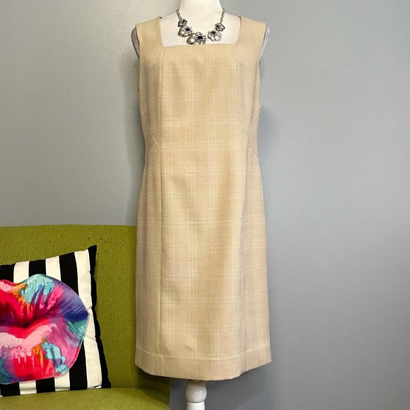 Anne Klein Dresses & Skirts - Anne Klein Tan Plaid Sleeveless Sheath Dress 10 Work Cocktail